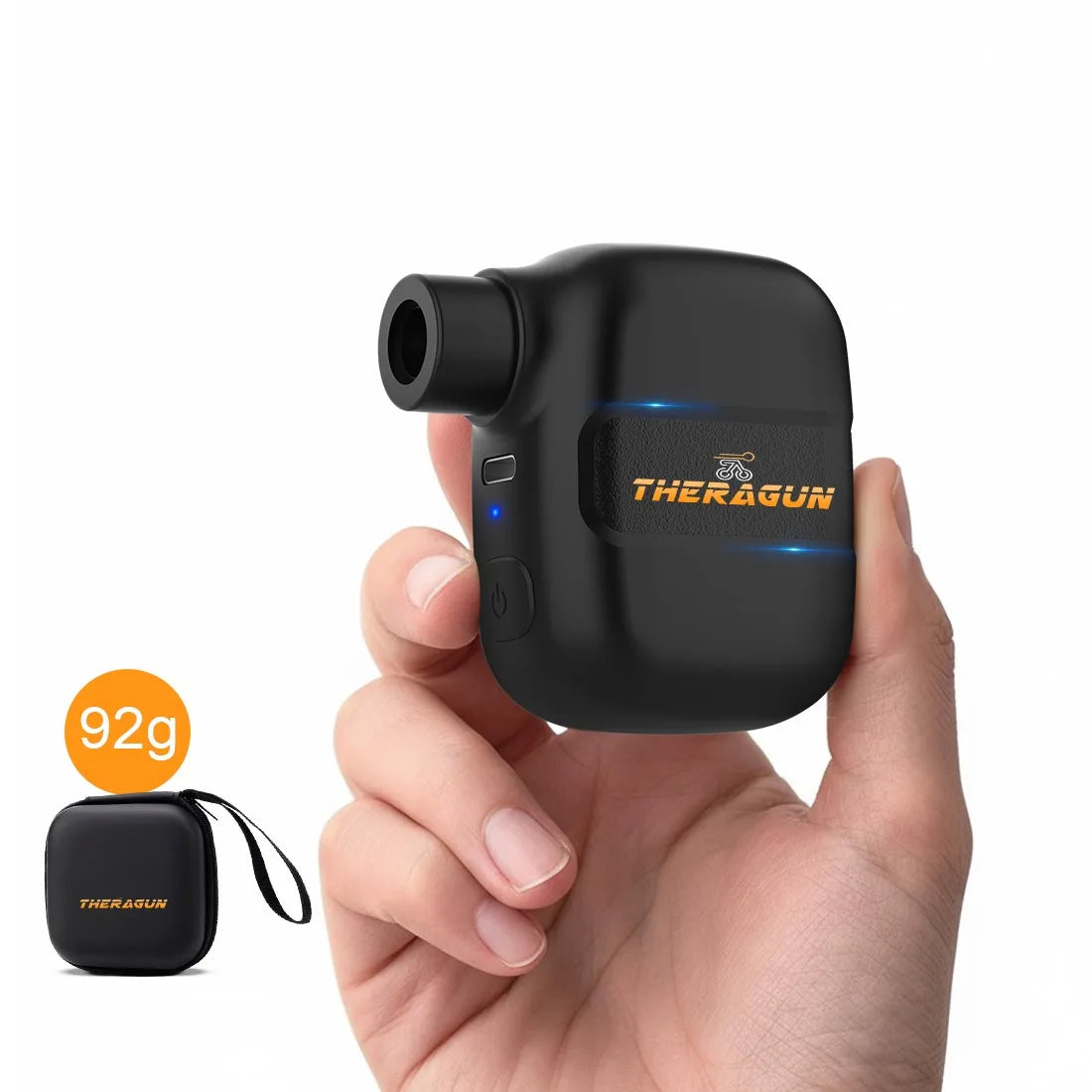 Pocket-sized mini portable electric bicycle pump displaying 100PSI target pressure.