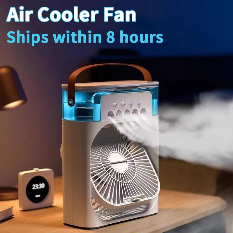 3-in-1 tower air cooler fan and humidifier in white with USB connection on desk