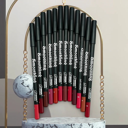 12-Color Lip Liner Pen Set – Waterproof, Non-Stick Cup Formula