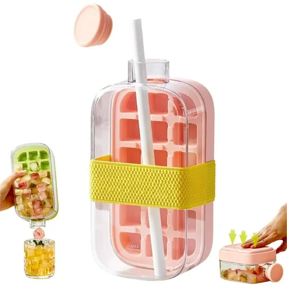 2-in-1 Touch-Free Push-Type Ice Cube Maker & Water Bottle