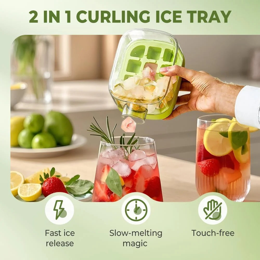 2-in-1 Touch-Free Push-Type Ice Cube Maker & Water Bottle