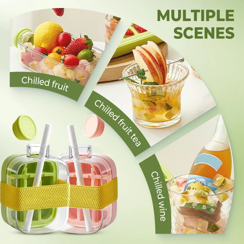 2-in-1 Touch-Free Push-Type Ice Cube Maker & Water Bottle