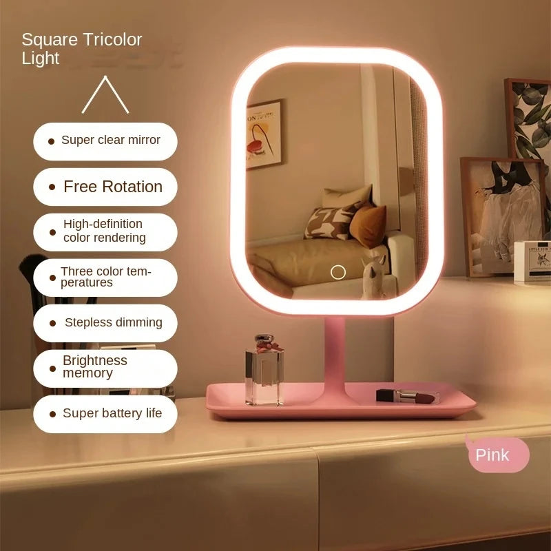 Designer Desktop LED Vanity Mirror with 3-Color Touch Control