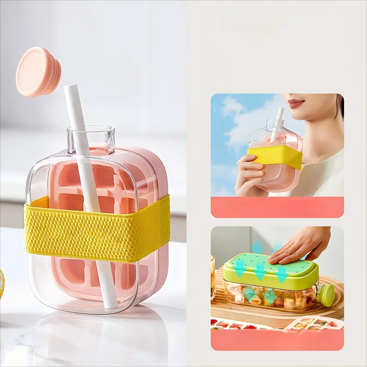Ice Cube Mold Tray Press Ice Bottle Cup Kettle with Straw Whiskey Ice Cream Water Bottle