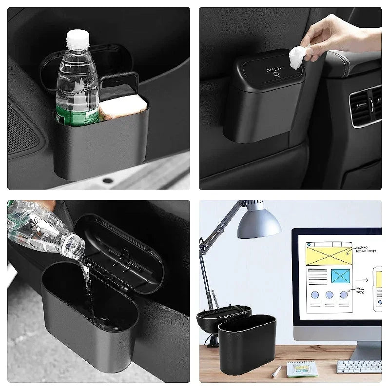 Leak-Proof Mini Car Trash Can with Lid & Refill Bags