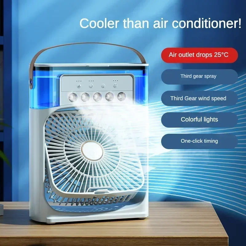 3-in-1 Portable Mini Air Cooler Fan – Desktop Humidifier & LED Night Light, USB Powered