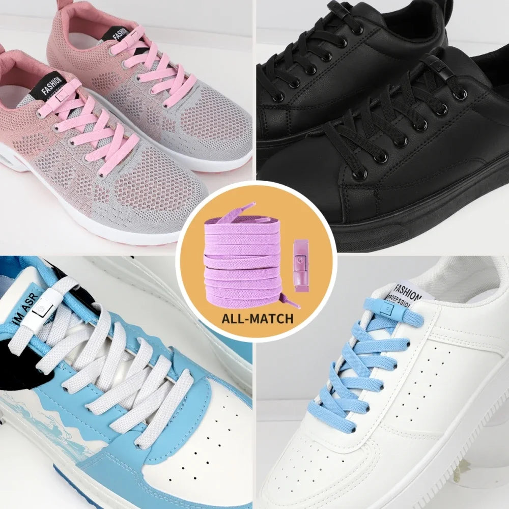 Widened Flat No-Tie Elastic Shoelaces with Press Lock