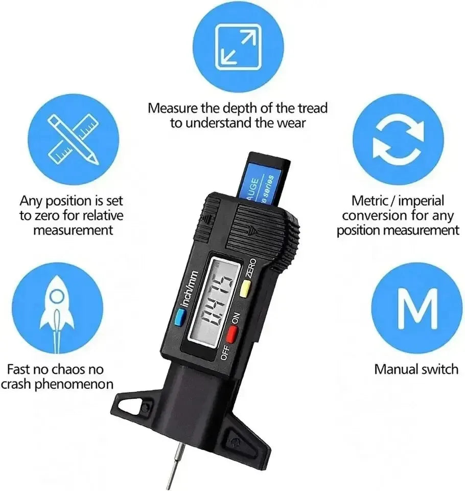 Digital Tire Tread Depth Gauge – LCD Caliper Measuring Tool