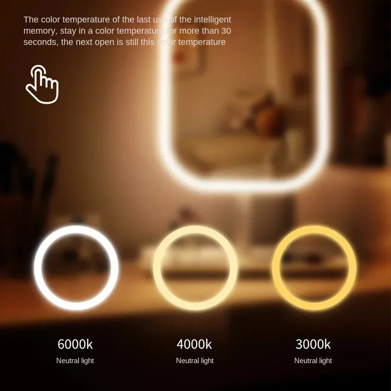 Designer Desktop LED Vanity Mirror with 3-Color Touch Control