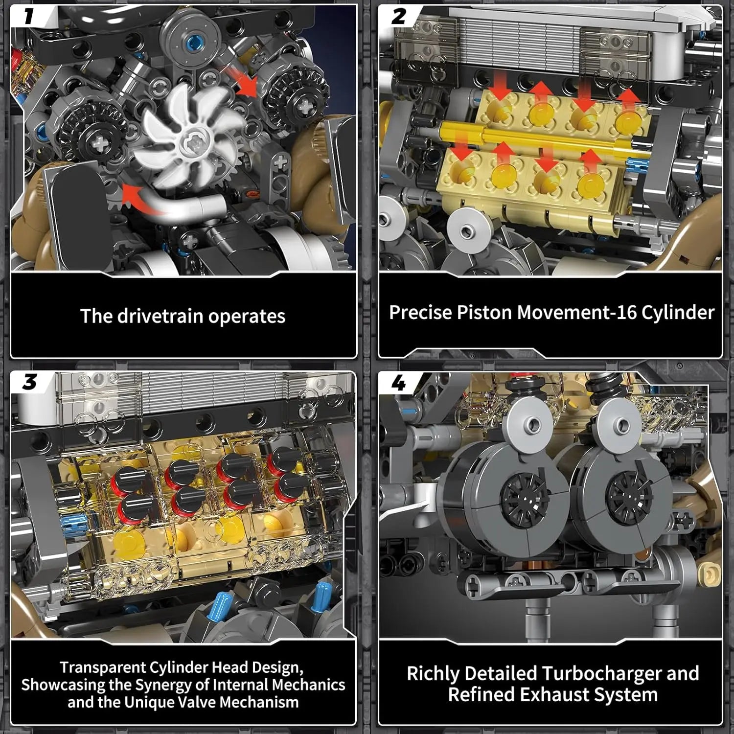 W16 Engine Model Building Kit (952 Pcs) | 16-Cylinder STEM Toy