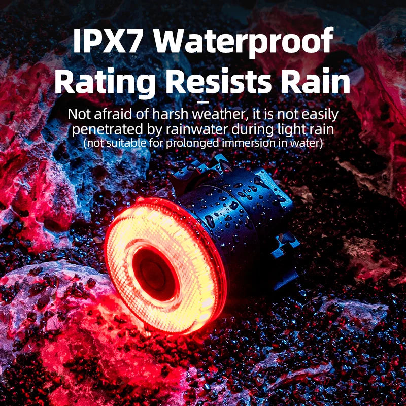 Smart Bike Tail Light Bicycle Rear Lights IPX6 Waterproof Bike Lights for Night Riding with Type C Rechargeable
