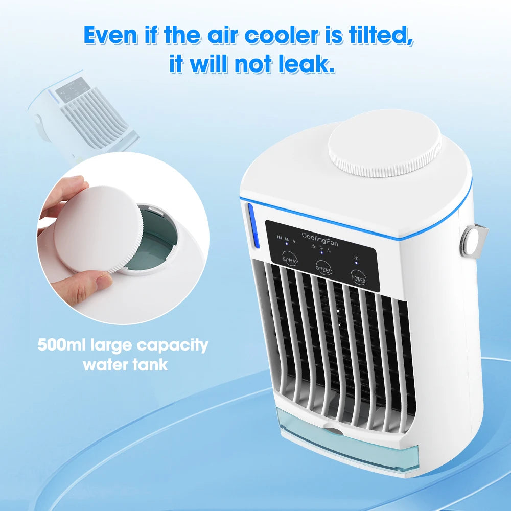 Portable Desktop Air Cooler with Dual Ultrasonic Mist, Activated Carbon Filter & 4-Speed Timer – USB Rechargeable