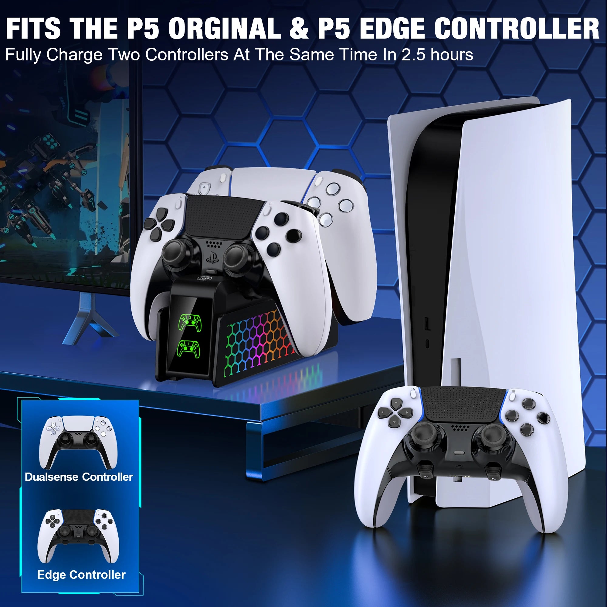 Bee's Nest For PS5/PS5 Slim/PS5 PRO BEBONCOOL FC401 Dual Fast Controller Charger For PS5 DualSense/DualSense Edge Gamepad