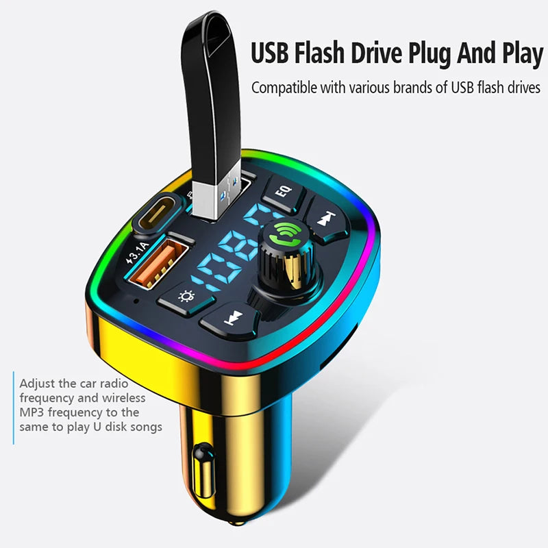 Car Bluetooth 5.0 FM Transmitter – Wireless Adapter with Dual USB Fast Charger