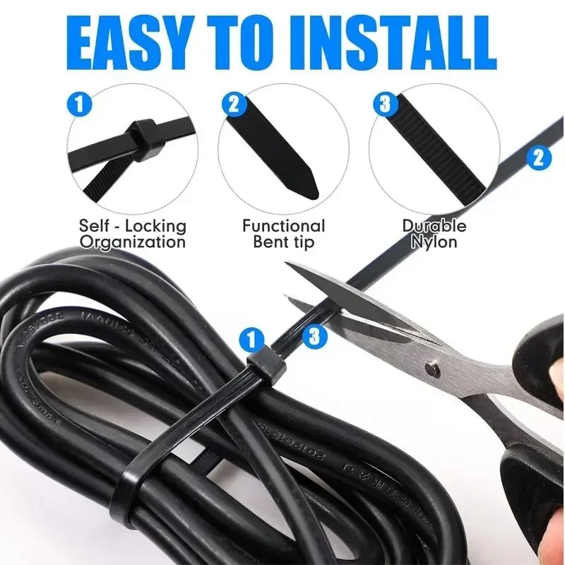 Heavy-Duty Self-Locking Nylon Cable Ties Set