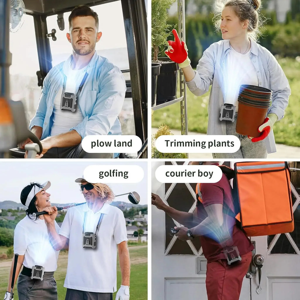 20000mAh Outdoor Portable Waist Fan Hanging Neck Fan 5 Speed Strong Wind for Sports Courier Outdoor Working