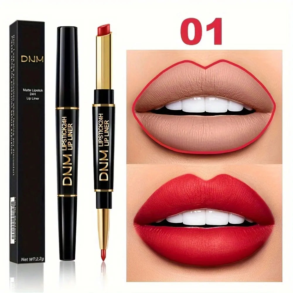 Double-ended Non-stick Cup Long Lasting Lipstick Lip Liner High Pigmented Waterproof