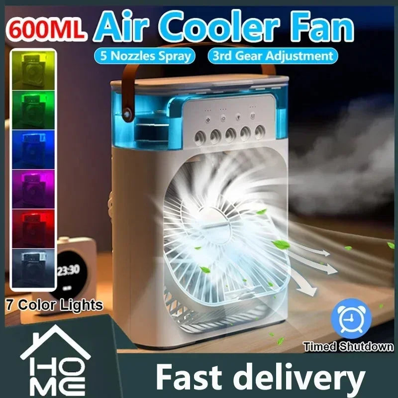 3-in-1 Portable Mini Air Cooler Fan – Desktop Humidifier & LED Night Light, USB Powered