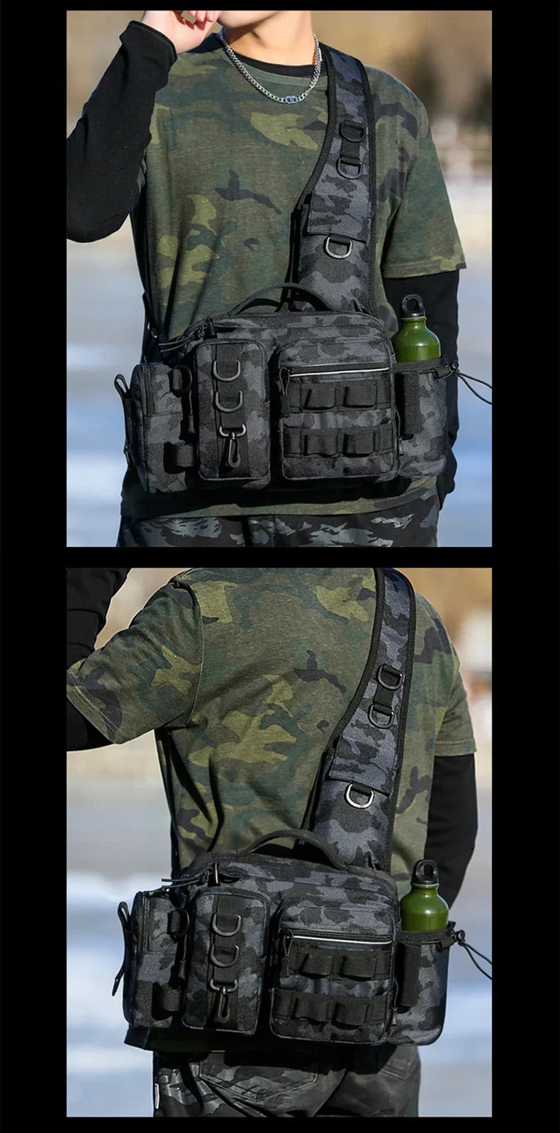 Large Capacity Fishing Gear Bag With bait box One Shoulder / Waist Bag / Crossbody Three-in-One Fishing Rod Storage Bag