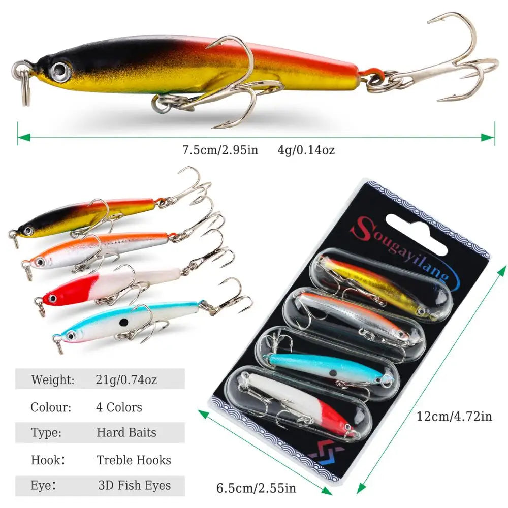 Fishing Bait Set 4PCS Wobbler Anti-corrosion Hook Bass Fishing Lure for Sea Carp Fishing Tackles De Pesca