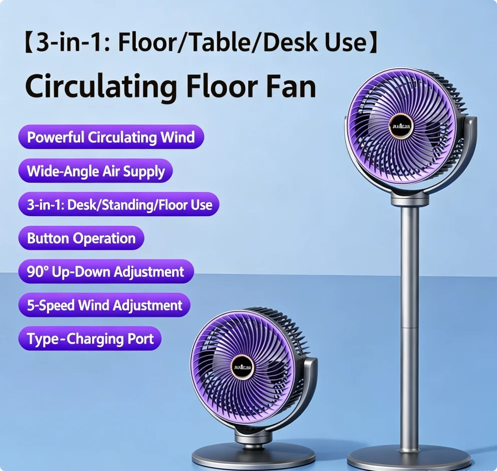 Portable Wireless Adjustable Desk Fan – Rechargeable, Foldable & High-Endurance Usb Cooling Fan For Camping, Dorms & Travel