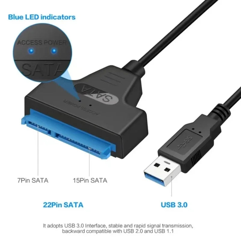 SATA 3 to USB 3.0 adapter cable 6Gbps high speed data Sata to usb adapter with power port support 2.5/3.5inch SSD HDD hard drive