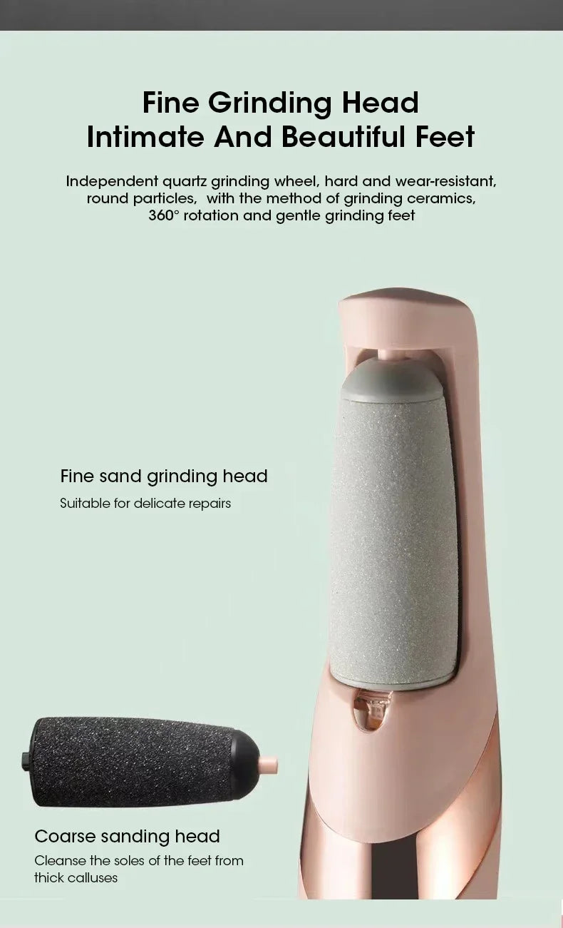 USB Electric Dead Skin Pedicure Automatic Foot Grinder Rechargeable Roller Feet Pedicure Tool with 2 Removable Roller Heads