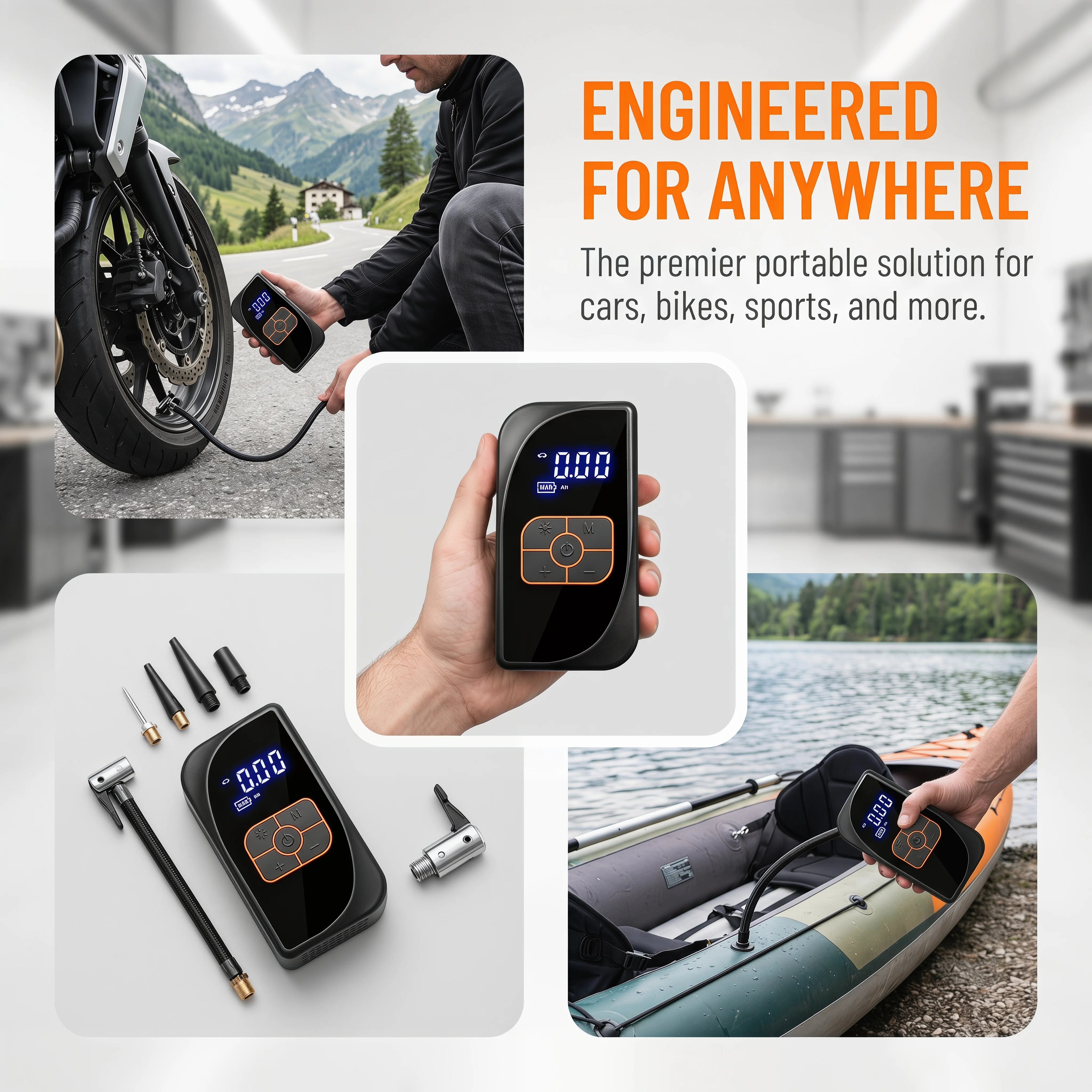Car Tire Inflator Portable Air Pump 150PSI 4500mAh Battery Power Bank Dual Charge DC12V Type-C LED SOS Light