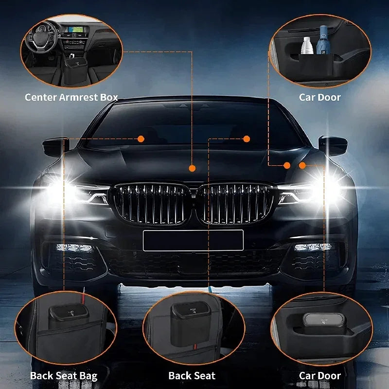Leak-Proof Mini Car Trash Can with Lid & Refill Bags