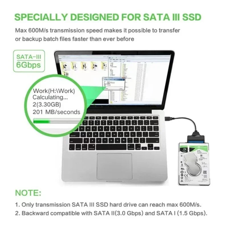 SATA 3 to USB 3.0 adapter cable 6Gbps high speed data Sata to usb adapter with power port support 2.5/3.5inch SSD HDD hard drive