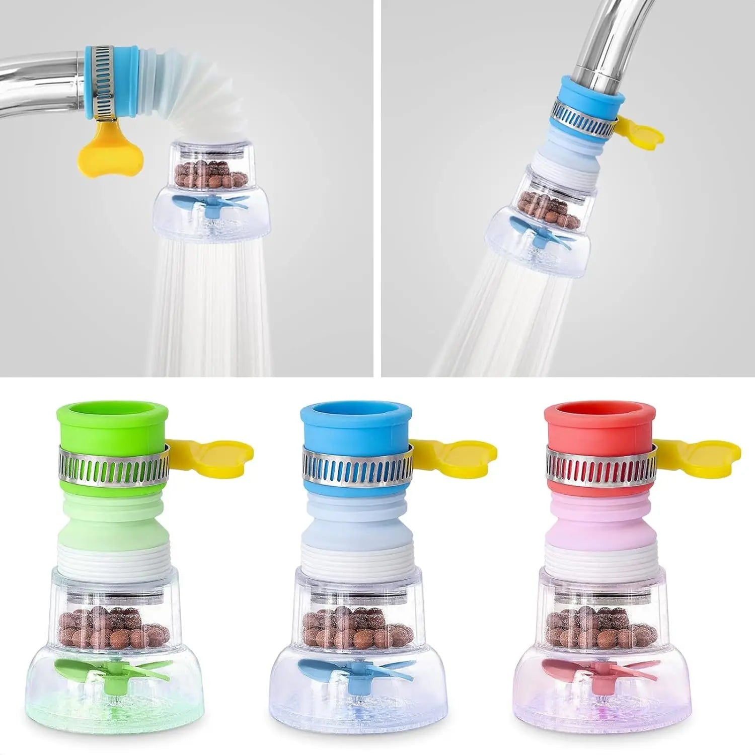 360 Degree Adjustable Kitchen Sink Faucet Extender Multi Color Tap Water Filter with Sediment Balls Bio Filter UV Sterilizer