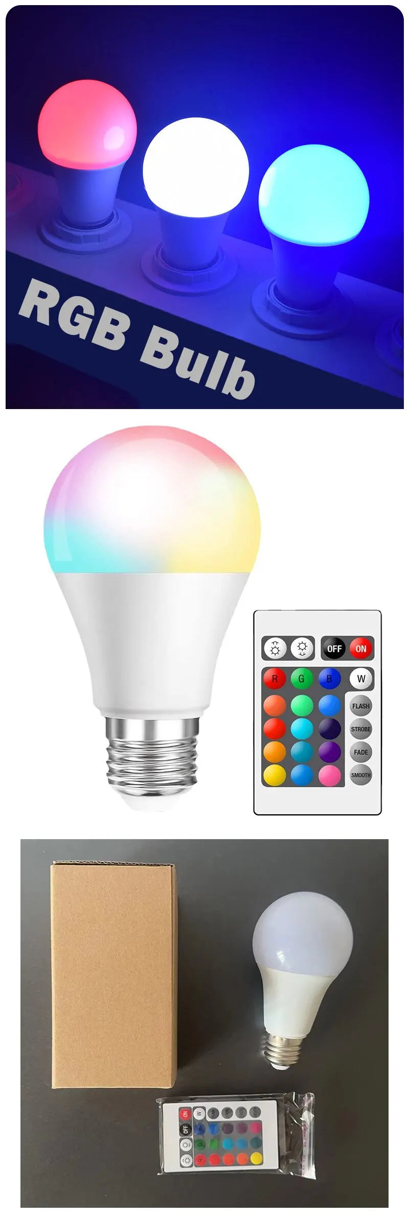 Dimmable RGB E27 LED Multicolor Bulb with Remote