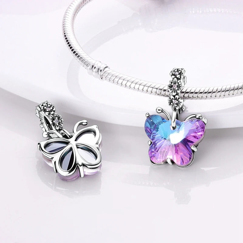 Original 925 Sterling Silver Charm Beads Glowing Luminous Firefly Butterfly Pendant for Bracelet Charm Jewelry