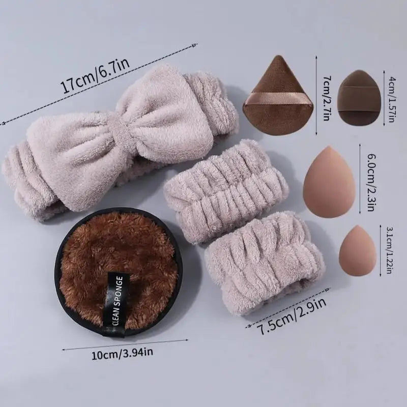 20pcs Professional Facial Care Kit - Complete Cleansing & Makeup Tool Set with Hair Band, Wrist Band & Powder Puffs for Women &