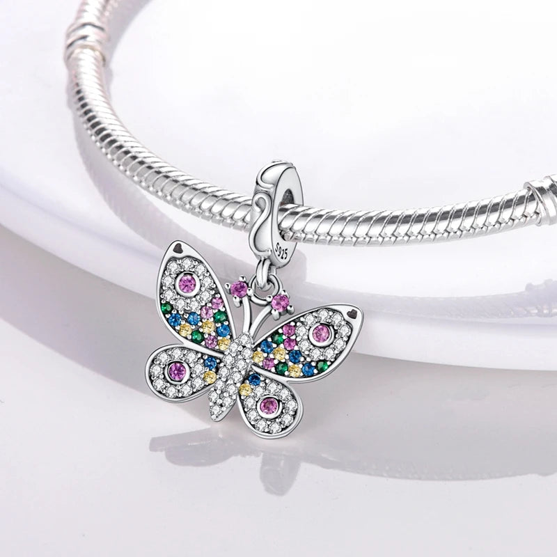 Original 925 Sterling Silver Charm Beads Glowing Luminous Firefly Butterfly Pendant for Bracelet Charm Jewelry