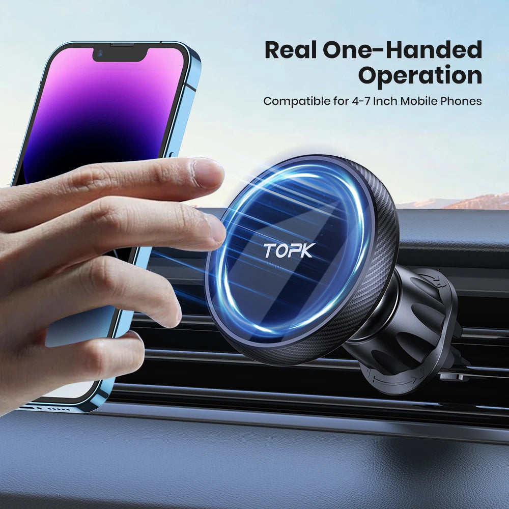 Magsafe Car Phone Holder,Powerful Magnetism Premium Quality Single-Hand Operation Metal Hook Magnetic Car Phone Mount