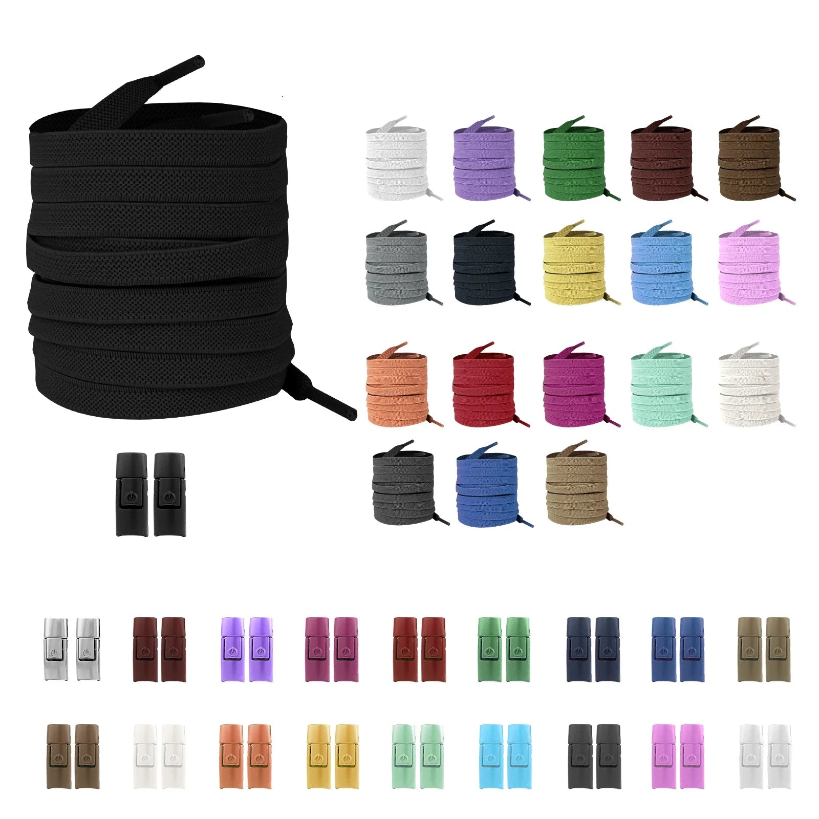 Widened Flat No-Tie Elastic Shoelaces with Press Lock