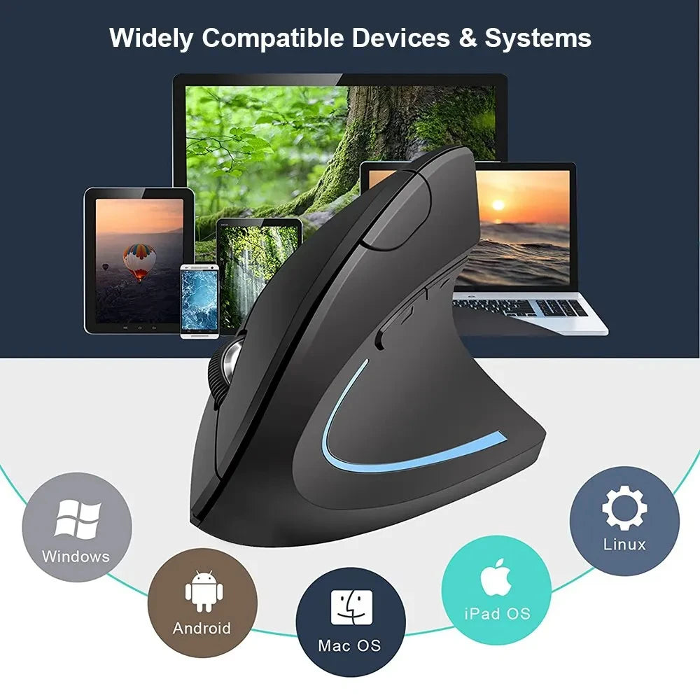 Vertical Mouse Ergonomic 2.4GHz Wireless Optical Mice 3 Adjustable DPI 800/1200/1600 6 Buttons for Laptop PC Computer