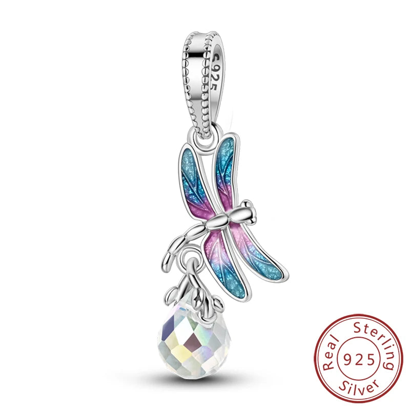 Original 925 Sterling Silver Charm Beads Glowing Luminous Firefly Butterfly Pendant for Bracelet Charm Jewelry