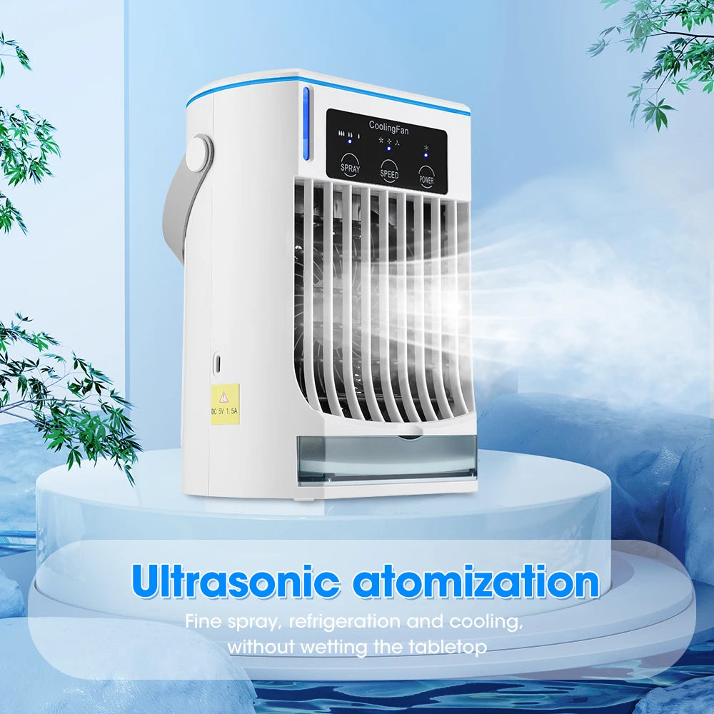Portable Desktop Air Cooler with Dual Ultrasonic Mist, Activated Carbon Filter & 4-Speed Timer – USB Rechargeable