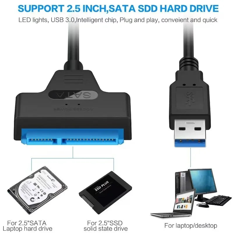 SATA 3 to USB 3.0 adapter cable 6Gbps high speed data Sata to usb adapter with power port support 2.5/3.5inch SSD HDD hard drive