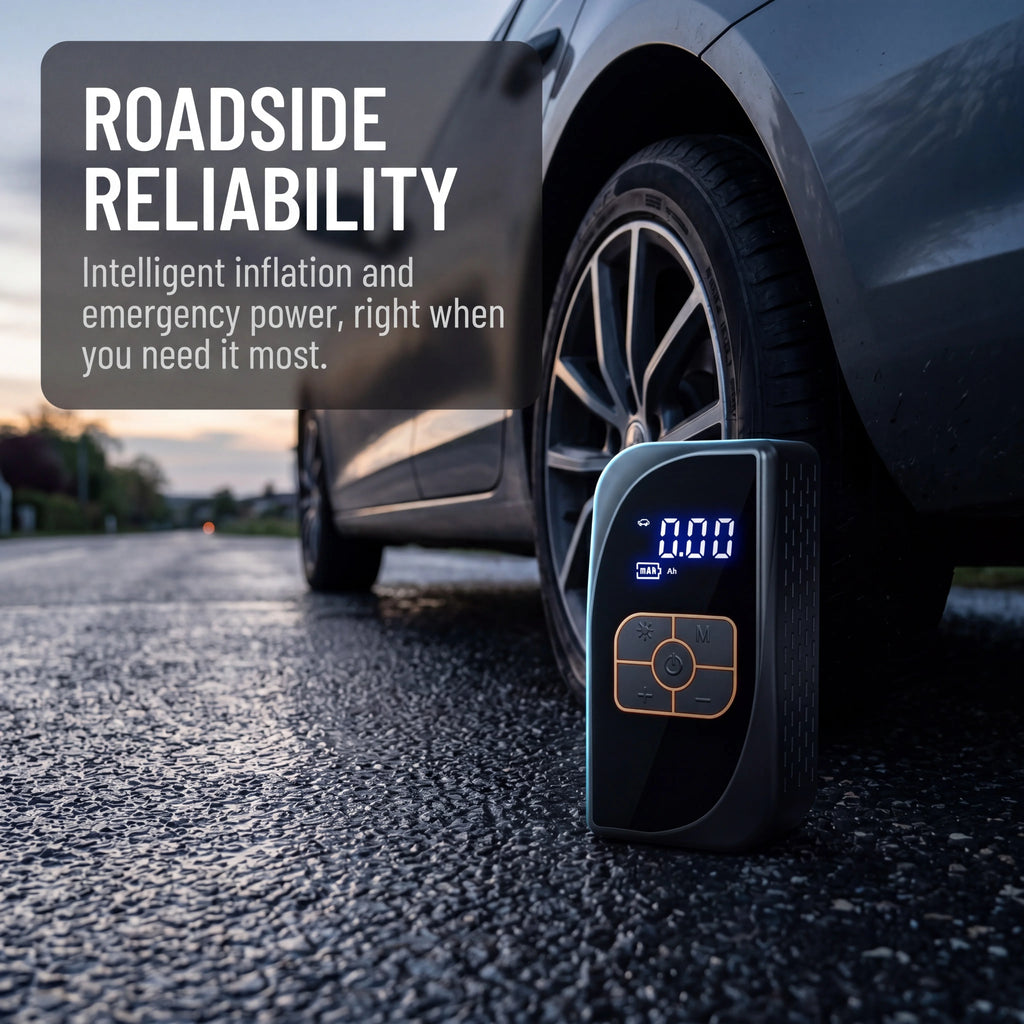 Car Tire Inflator Portable Air Pump 150PSI 4500mAh Battery Power Bank Dual Charge DC12V Type-C LED SOS Light