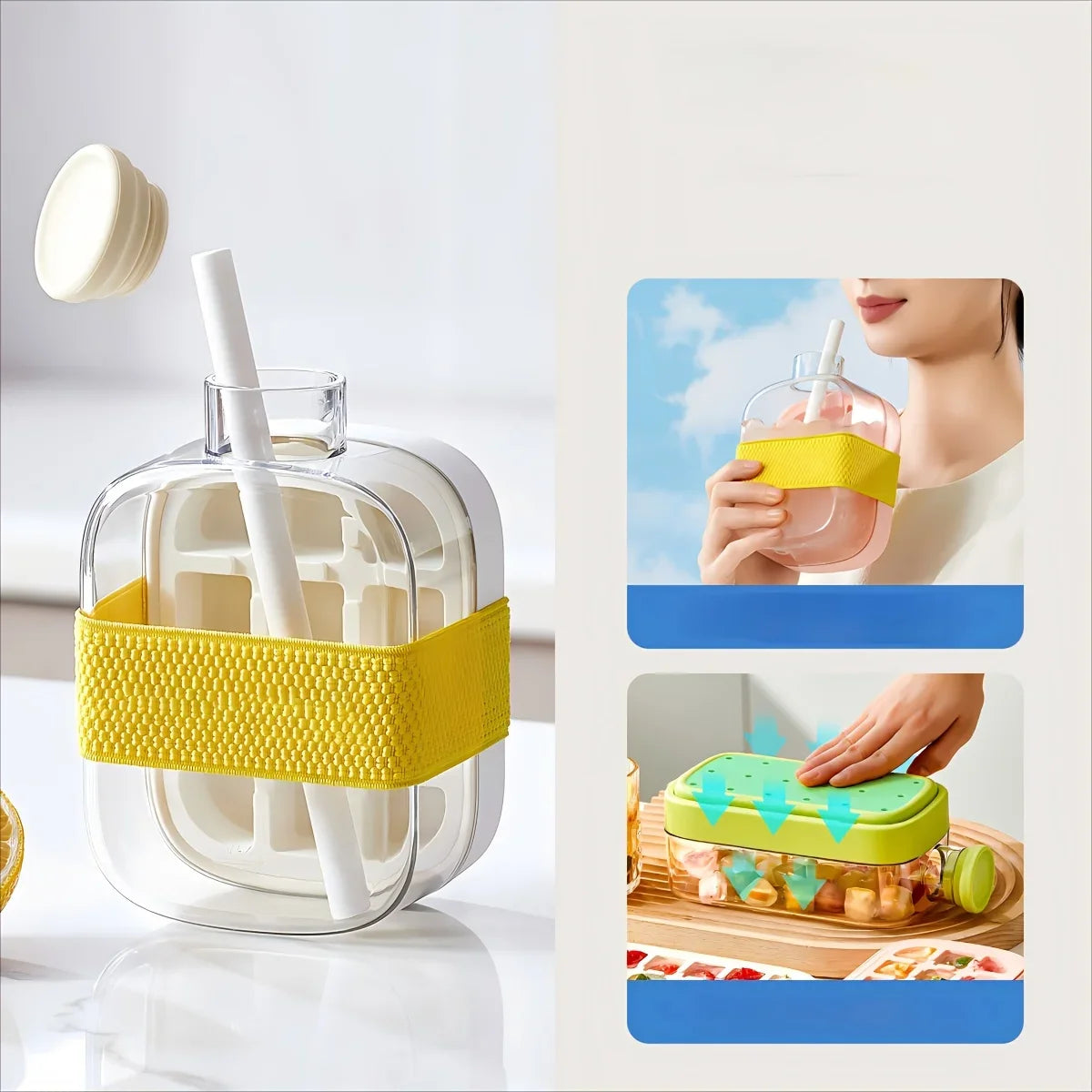 Ice Cube Mold Tray Press Ice Bottle Cup Kettle with Straw Whiskey Ice Cream Water Bottle