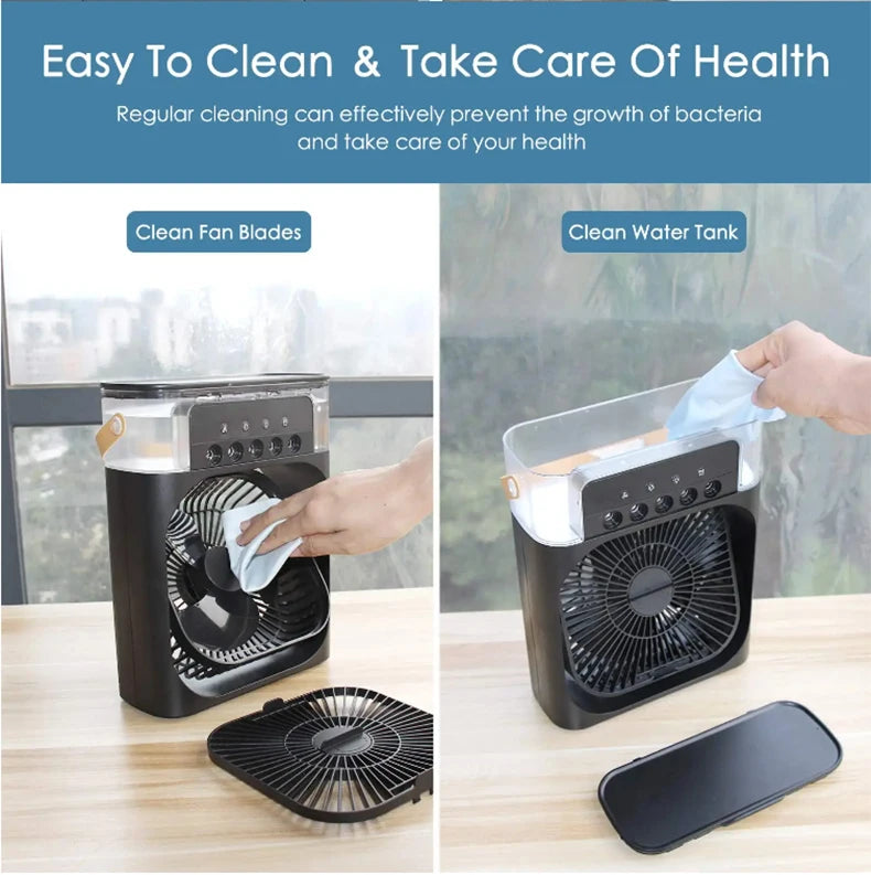 Summer Cooling Fan 3 In 1 Portable Desktop Humidifier USB Mini Air Conditioners Night Light Water Mist For Home, Office
