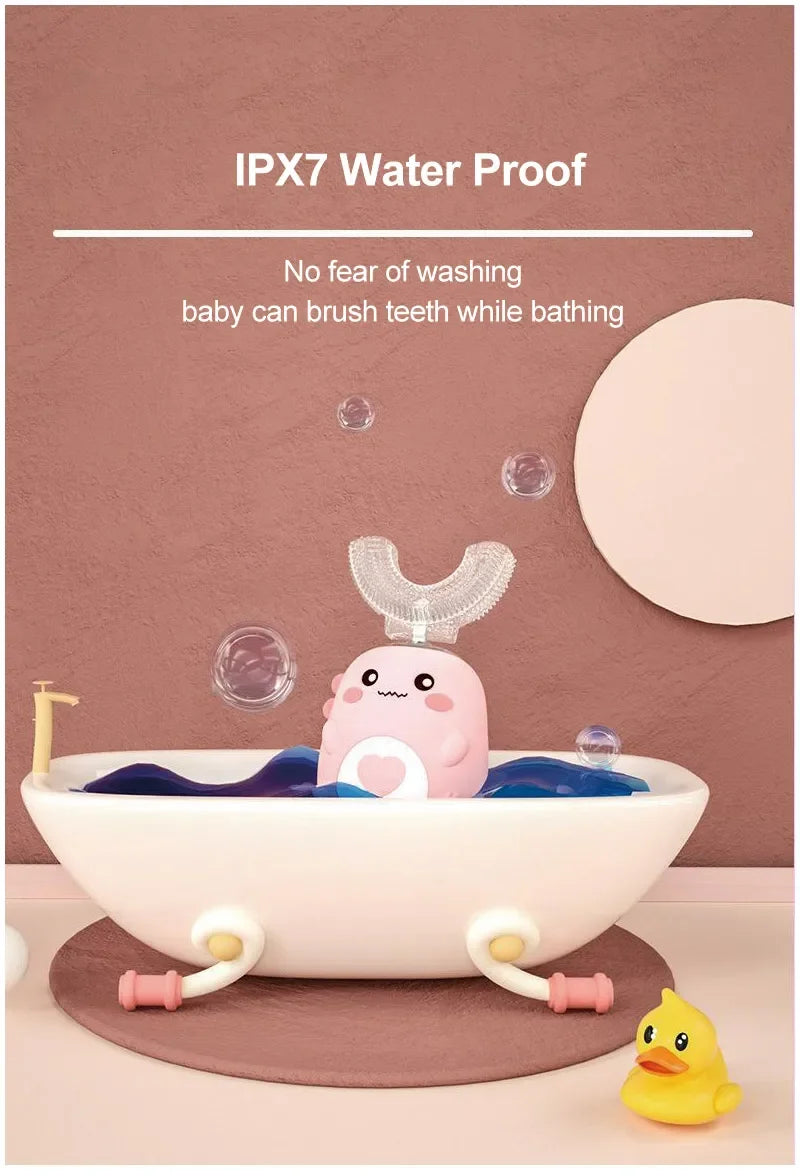 Food Grade Silicone U-Shaped Kids Electric Toothbrush 360° Automatic Cleaning USB Charging Smart Oral Care Children Toothbrush