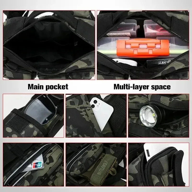 Large Capacity Fishing Gear Bag With bait box One Shoulder / Waist Bag / Crossbody Three-in-One Fishing Rod Storage Bag