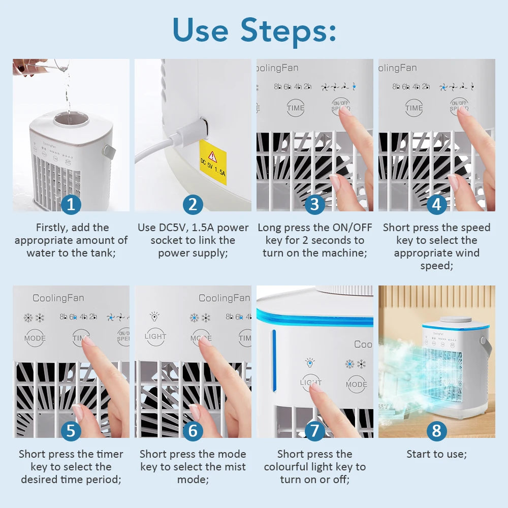 Portable Desktop Air Cooler with Dual Ultrasonic Mist, Activated Carbon Filter & 4-Speed Timer – USB Rechargeable