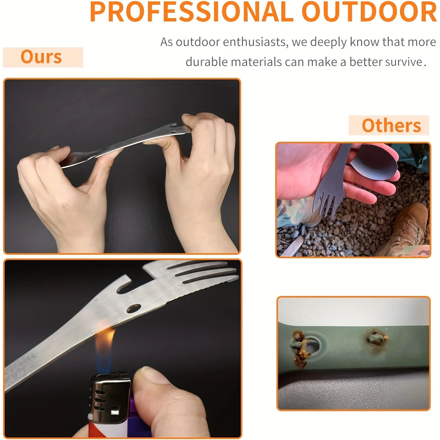 Outdoor Survival Tools 5 in 1 Camping Multi-functional EDC Kit Practical Fork Knife Spoon Bottle/Can Opener