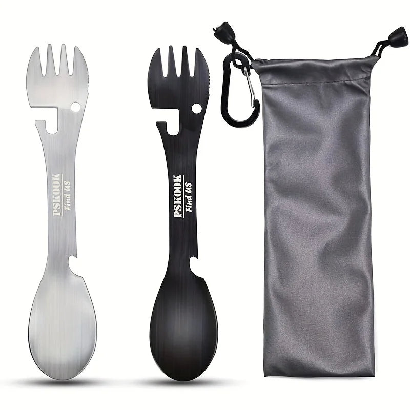 Outdoor Survival Tools 5 in 1 Camping Multi-functional EDC Kit Practical Fork Knife Spoon Bottle/Can Opener