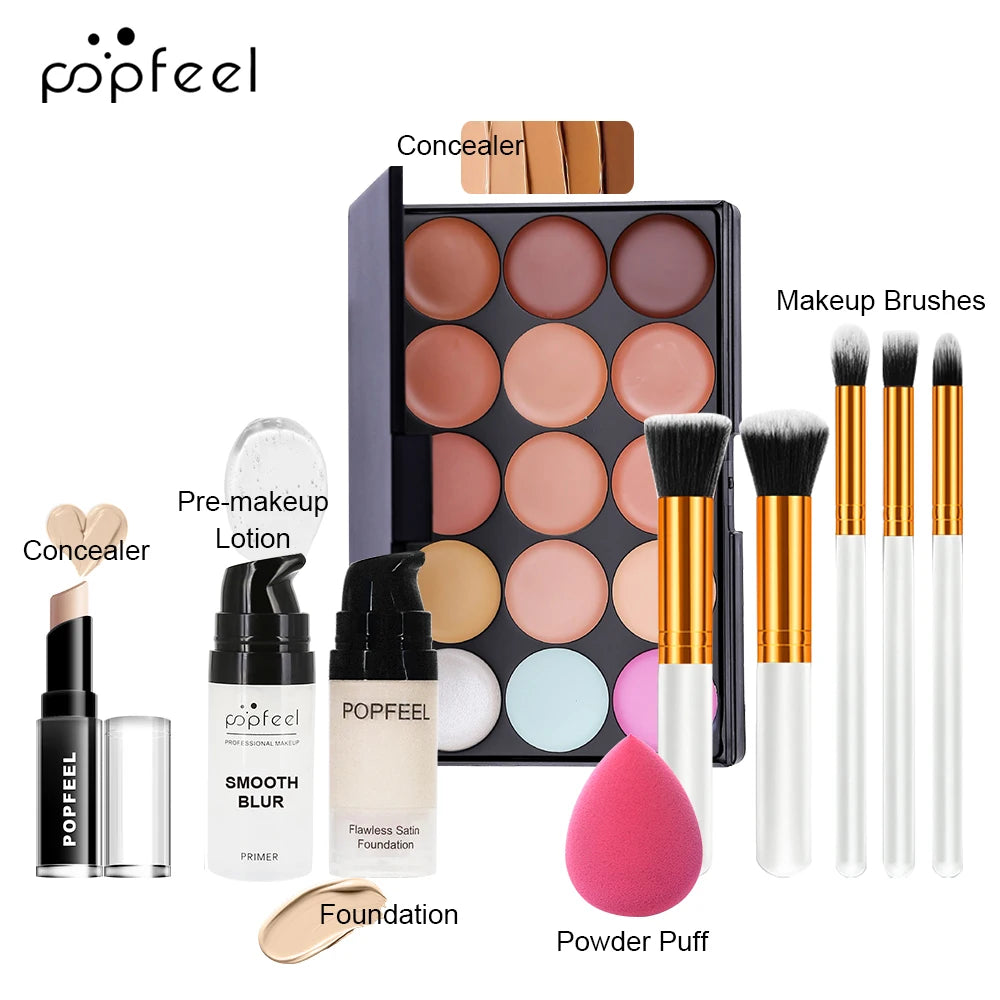 Makeup Kit, Waterproof and Sweatproof, Includes Concealer, Primer, Loose Powder, Blush, and More, Ideal for Beginne